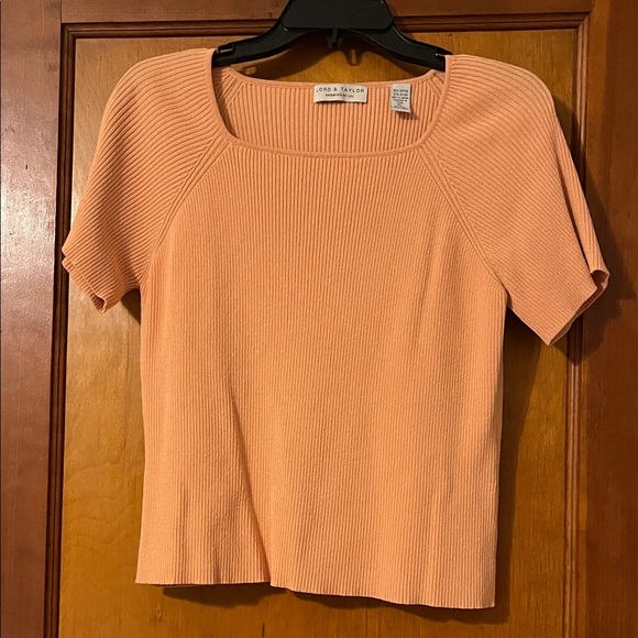 Lord & Taylor Tops - Lord & Taylor Coral Ribbed Short Sleeve Blouse